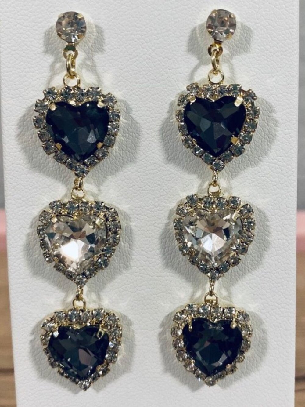 Black Clear Crystal Heart Drop Earrings
